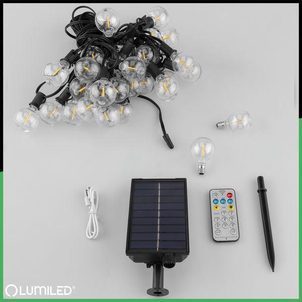 Солнечная садовая декоративная гирлянда 30 LED-фонариков +2шт в подарок, 15.05м, теплый свет 2700K, IP44, с пультом, зарядка USB, Lumiled Callis2 LUMSOL0045 фото