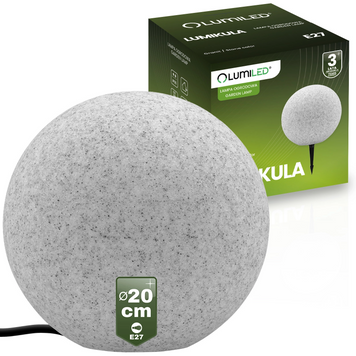 Садовий вуличний світильник Lumiled Lumikula 20 см, E27, 230V з вилкою, IP65, декоративна кам&rsquo;яна лампа куля LUMOGR0970 фото