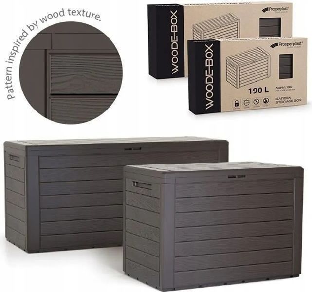 Садовий ящик для зберігання для тераси Woodebox 280 л, коричневий Prosperplast MBWL280-440U фото