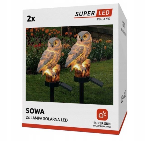 4шт Садова декоративна сонячна лампа-сова LED з датчиком сутінків, SuperLED 5258.4 фото