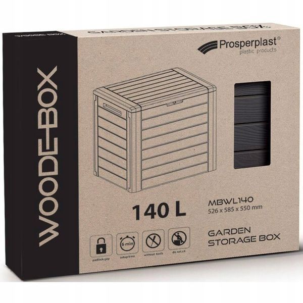 Садовий ящик для зберігання речей Woodebox 140 л, коричневий Prosperplast MBWL140-440U фото