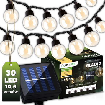 Сонячна гірлянда 30 LED-кульок, 10,60 м, тепле світло 3000K, IP44 Lumiled GLADI 2 LUMSOL0011 фото