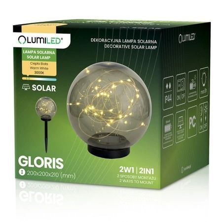 Садовый светильник-шар на солнечной батарее Lumiled GLORIS, 20 см, 3000K, IP44 LUMSOL1117 фото