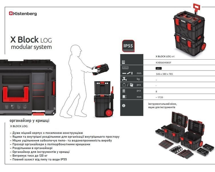 Уцінка! Набір із двох ящиків для інструментів X BLOCK Kistenberg KXBS604085F &mdash; (тріщина на корпусі, не впливає на функціонал) KXBS604085F фото