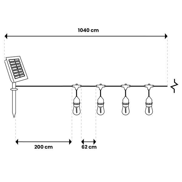 Сонячна садова LED-гірлянда Lumiled SOLLIS 2, 10,4 м, 15 ламп, пульт ДК, USB-C, тепле світло 2700K, IP65 LUMSOL0200 фото