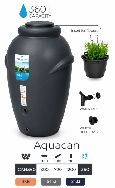 Резервуар для дощової води Prosperplast Aquacan 360 л, антрацитовий ICAN360-S433 фото