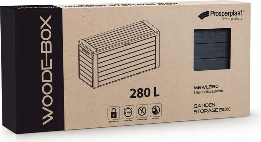 Садовий ящик для зберігання для тераси Woodebox 280 л, коричневий Prosperplast MBWL280-440U фото