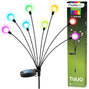 Сонячний садовий LED світильник RGB 70 см, декоративний світильник &laquo;Кульбаба&raquo;, LUMILED TULIO  LUMSOL1152 фото
