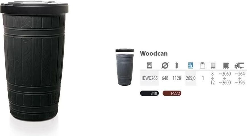 Резервуар для дощової води Prosperplast Woodcan 265 л, чорний IDWO265-S411 фото